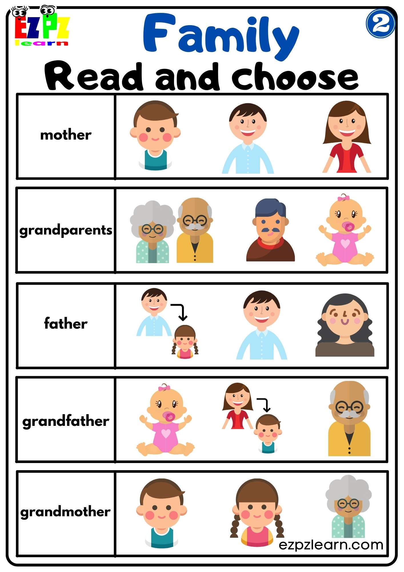 Read and Choose Activity Family Vocabulary For K5 Students Parents and Teachers Free G2